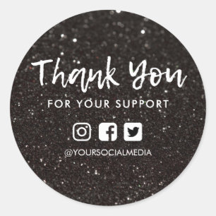 Sticker Rond Support de Parties scintillant noir Merci
