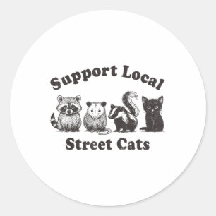 Sticker Rond Support Local Street Cats Team Trash Opossum Racco