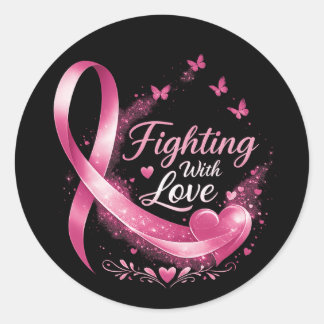 Sticker Rond Support Squad Breast Cancer Awareness pink ribbon 
