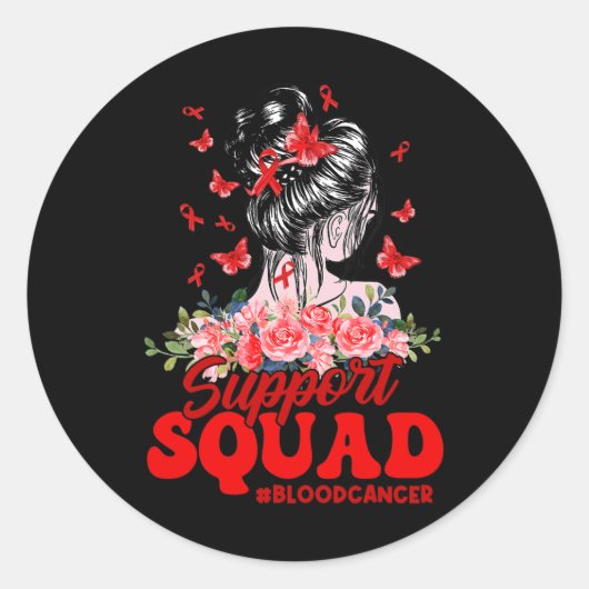 Sticker Rond Support Squad Messy Bun Butterfly Red Ribbon Blood (Devant)