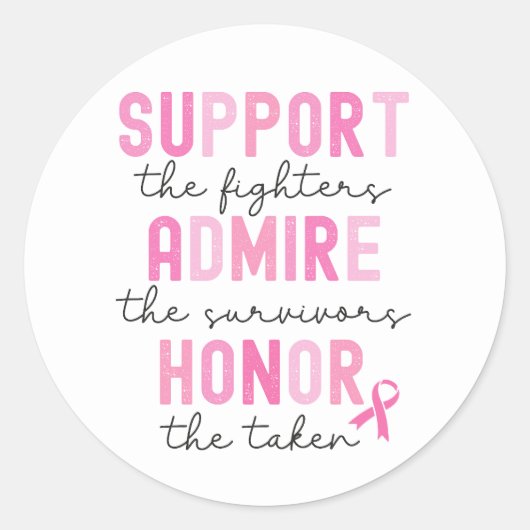 Sticker Rond Support The Fighters Breast Cancer Pink Ribbon (Devant)