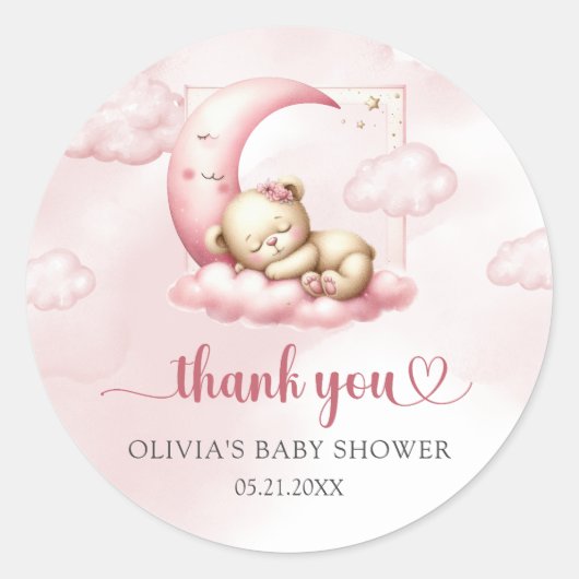 Sticker Rond Sur Cloud 9 mignon Baby shower fille rose autocoll (Devant)