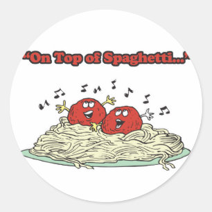 Sticker Rond sur des spaghettis chantant des boulettes de viand