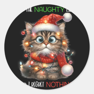 Sticker Rond Sur la liste vilain et je ne regrette rien Chat Ch