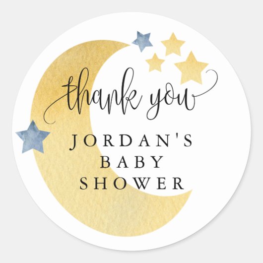 Sticker Rond Sur la Lune, Baby shower personnalisé Favour (Devant)
