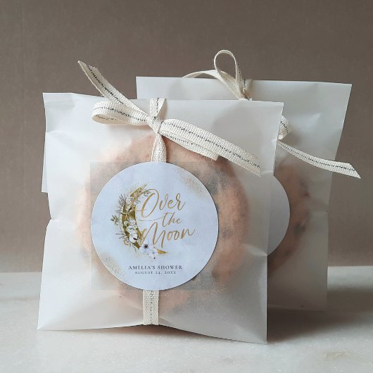 Sticker Rond Sur la Lune Boho Gold Dust & Clouds Classic Roun