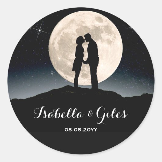 Sticker Rond Sur la Lune et Mariage de nuit étoilé (Devant)
