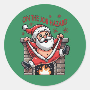 Sticker Rond Sur le danger du travail Père Noël en feu