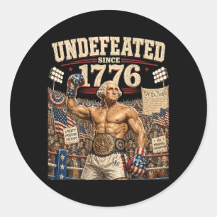 Sticker Rond Sur le dos invaincu depuis 1776 4 juillet drôle Ko