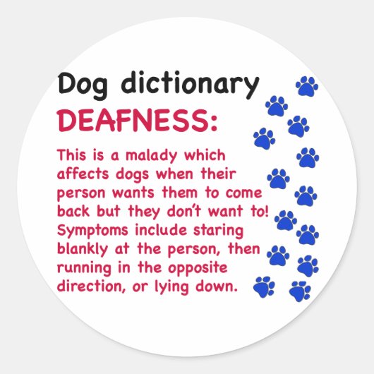 Sticker Rond Surdité - dictionnaire pour chien (Devant)