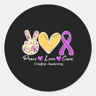 Sticker Rond Surdosage Sensibilisation Paix Amour Cœur Ruban Fa