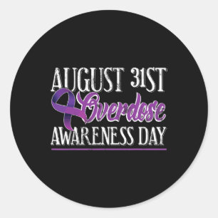 Sticker Rond Surdose de drogue 31 août 2017 Purple Ribbon Tee
