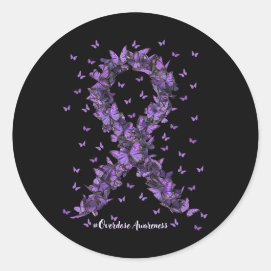 Sticker Rond Surdose de sensibilisation papillon pourpre Ribbon (Devant)