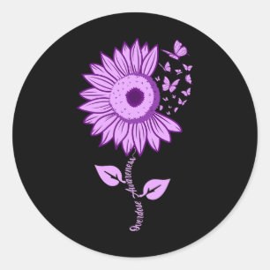 Sticker Rond Surdose de tournesol violet de papillon