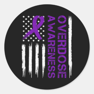 Sticker Rond Surdose Pruple Ribbon Opioïde Surdose Sensibilisat