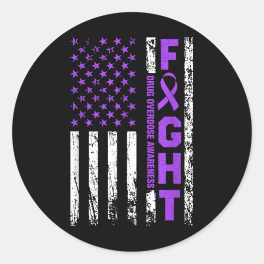 Sticker Rond Surdose Sensibilisation au ruban violet Drapeau Us (Devant)