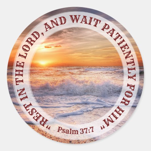 Sticker Rond Surf au coucher du soleil avec message biblique (Devant)