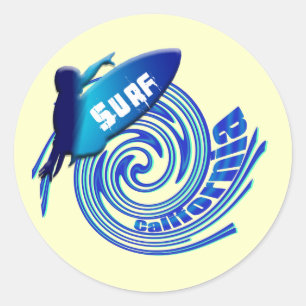 Sticker Rond Surf Californie Surfeurs de surf de Californie cad
