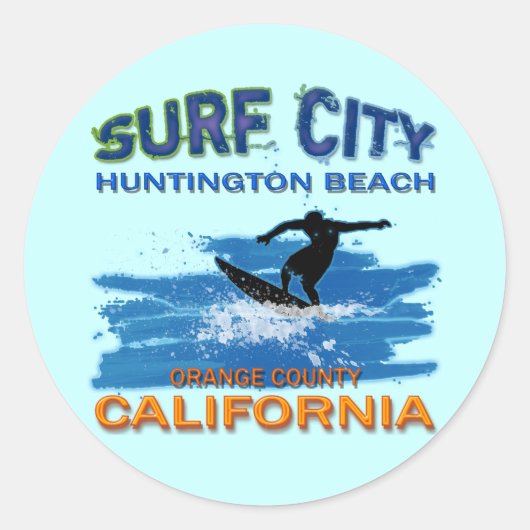 STICKER ROND SURF CITY HUNTINGTON BEACH (Devant)