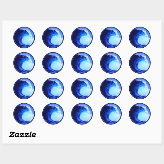 Sticker Rond surf cool bleu vague (Feuille)