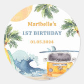 Sticker Rond Surf d'été Fête d'anniversaire (Devant)