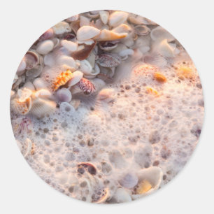 Sticker Rond Surf Et Coquillages Entrants Sur L'Île De Sanibel