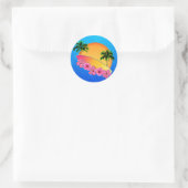 Sticker Rond Surf et fleurs d'Hibiscus (Sac)