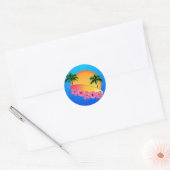Sticker Rond Surf et fleurs d'Hibiscus (Enveloppe)