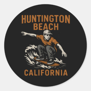 Sticker Rond Surf Huntington Beach Californie Vintage Hommes B