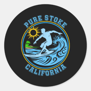 Sticker Rond Surf Pure Stoke Californie Cool Graphique Rétro S