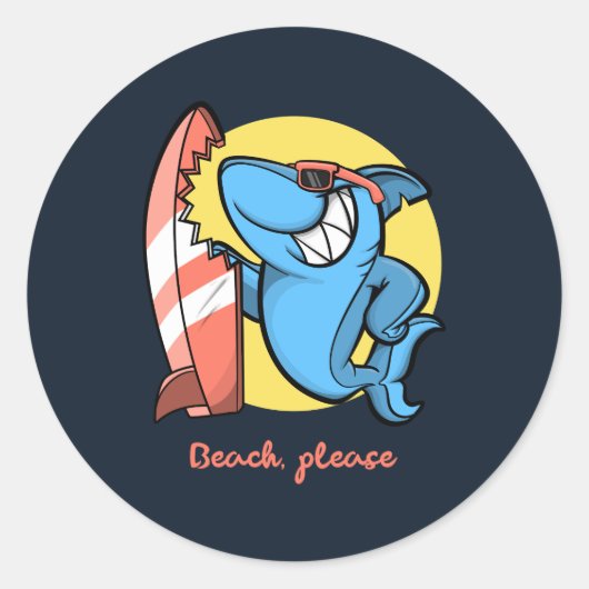 Sticker Rond Surf Shark Beach S'il vous plaît (Devant)