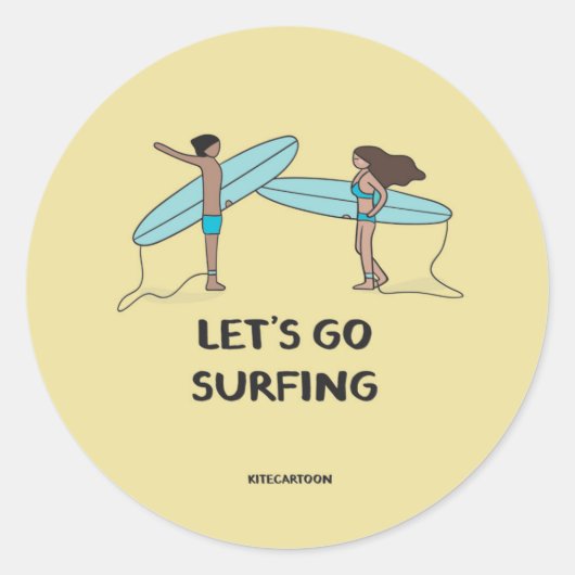 Sticker Rond Surf/Surf - Allons faire du surf (Devant)