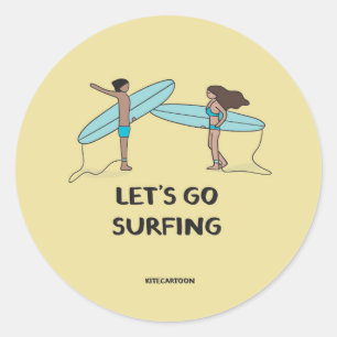 Sticker Rond Surf/Surf - Allons faire du surf