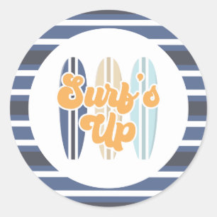 Sticker Rond Surf Up Surboard Beach Anniversaire