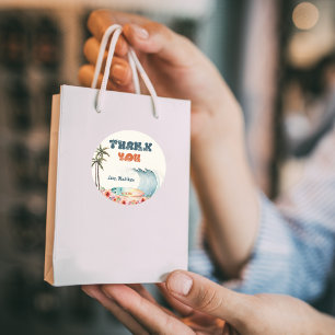 Sticker Rond Surf Wave Rider Anniversaire Merci