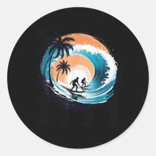 Sticker Rond Surfboarder Hawaii Wave Surf Surfboard Lover Be