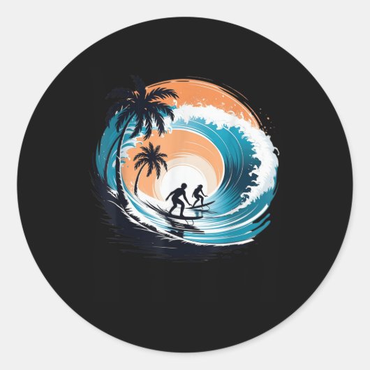 Sticker Rond Surfboarder Hawaii Wave Surf Surfboard Lover Be (Devant)