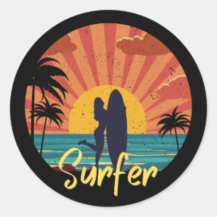 Sticker Rond Surfer