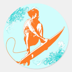 Sticker Rond Surfer