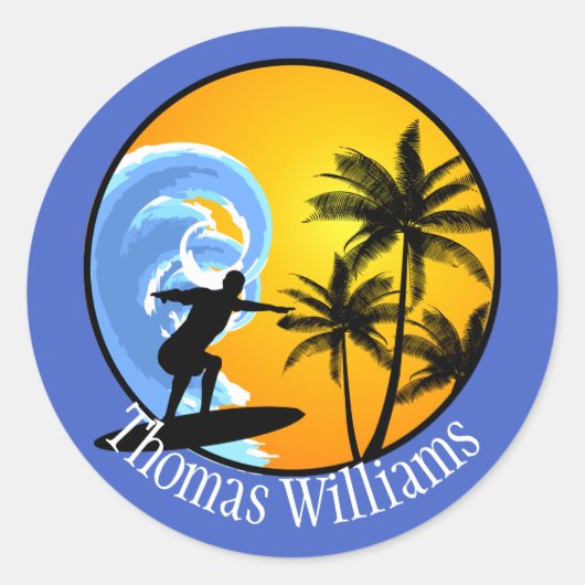 Sticker Rond Surfer customisé Dude (Devant)