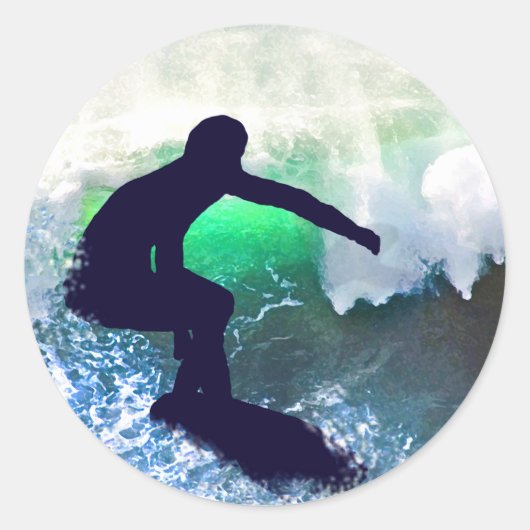 Sticker Rond Surfer dans Big Wave (Devant)