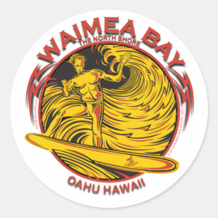 STICKER ROND SURFER D'HAWAÏ DE BAIE DE WAIMEA