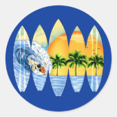 Sticker Rond Surfer Et Surf (Devant)