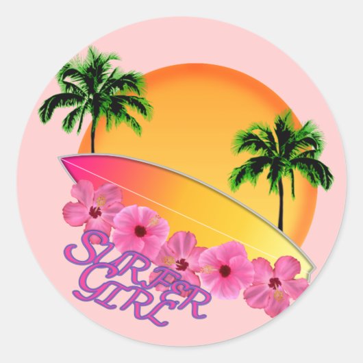 Sticker Rond Surfer Girl (Devant)
