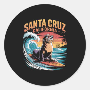 Sticker Rond Surfer Surf les années 70 80s Père Noël Cruz Calif