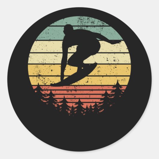 Sticker Rond Surfer Surf Surf Surf Idée Cadeau Rétro (Devant)