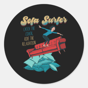 Sticker Rond Surfeur de canapé Surfing sur canapé Paresseux Fai