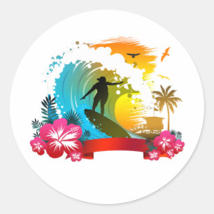 Sticker Rond Surfez sur la vague