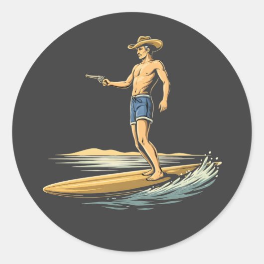 Sticker Rond Surfing Cowboy (Devant)