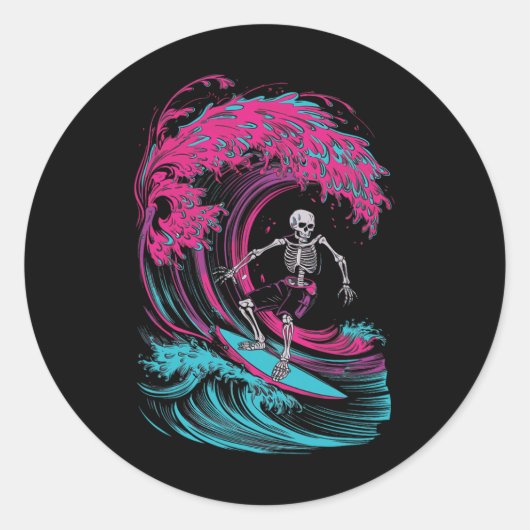 Sticker Rond Surfing de squelette _3 (Devant)